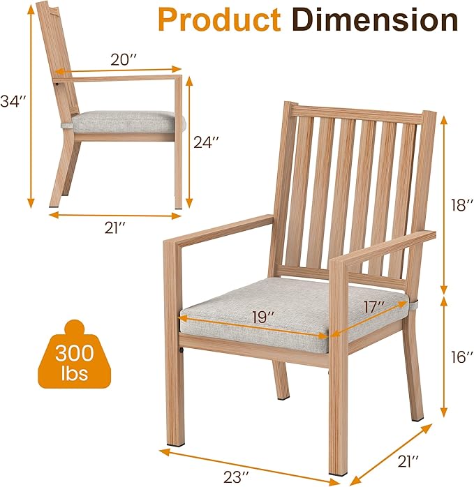 RoyalCraft Aluminum Outdoor Patio Chairs Set of 4, Outdoor Chairs with Waterproof Cushions, Outdoor Dining Chairs with Armrests, Metal Patio Furniture Set for Porch, Balcony, Deck, Backyard, Brown