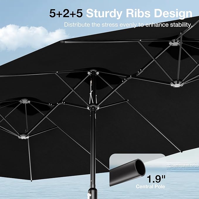 Joyside 15FT Large Patio Umbrella, Outdoor Double Sided Umbrella, Rectangle Umbrella with Crank Handle, 12 Sturdy Ribs for Deck, Porch and Pool