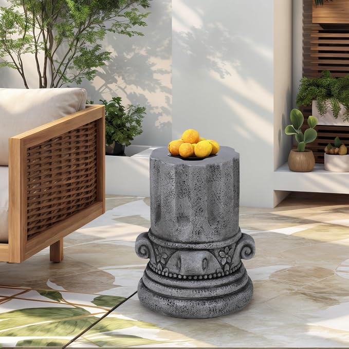 Cement Outdoor Side Table, Modern Round Garden Stool Accent Table, MGO Patio End Table Indoor Outdoor Living Room Patio Deck Garden