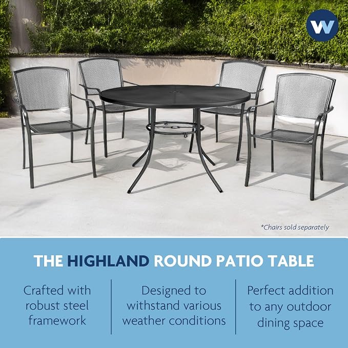48” Round Patio Table - Seats 2-4 People | Stylish Steel Mesh Pattern | Extremely Durable | Lifetime Outdoor Use | Withstands All Weather Conditions | Highland Collection
