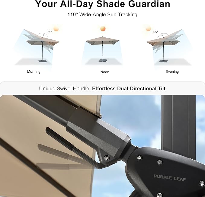 PURPLE LEAF 6.5' X 10' Left-right Tilt Patio Umbrella Outdoor Cantilever Swivel Rectangle Umbrella Aluminum Offset Umbrella with 360-degree Rotation for Garden Deck Pool Patio Beige