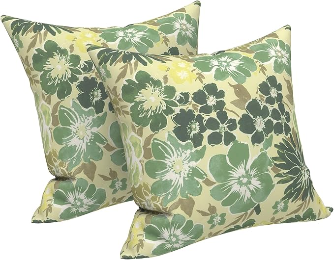 LVTXIII Outdoor Throw Pillows 16x16 Inch, Set of 2 Square Decorative Pillows with Inserts for Patio Furniture, Porch Chair, Sofa Accent, Green Rose