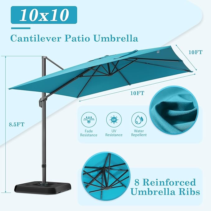 HOTEEL10x10ft Patio Umbrella Cantilever Umbrellas Double Top - Upgrade and Intensify - 360 Rotation and 5 Angles Adjustment - Aluminum Offset Pool Umbrella Outdoor Umbrellas for Patio Garden Pool