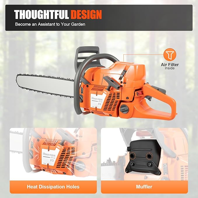 24Inch Gas Chainsaw, 2-Stroke 71.8CC 3.9KW Engine Handheld Gas Power Chain Saw with Air-cooled, Pull Start Petrol Saws Set for Wood Cutting, Garden Pruning, Forest Logging, 2800RPM