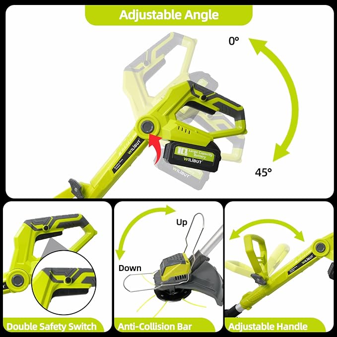3-in-1 Cordless Weed Wacker with Wheels, 12-Inch Weed Eater Battery Powered Brush Cutter, 2x4.0Ah Batteries, LCD Display, Grass Trimmer Stringless Weed Trimmer Lawn Mower Edger
