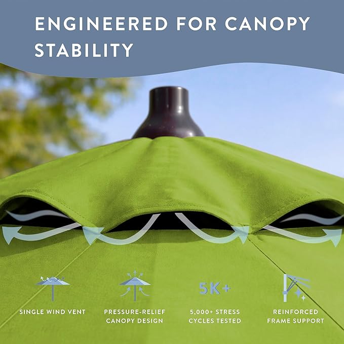 California Umbrella 12-Year Protection 9-Ft Outdoor Patio Umbrella, Sunbrella Fade-Resistant Fabric, Auto-Tilt, Heavy Duty Aluminum Frame, 8 Reinforced Ribs for Pool or Deck, Bronze Pole, Macaw