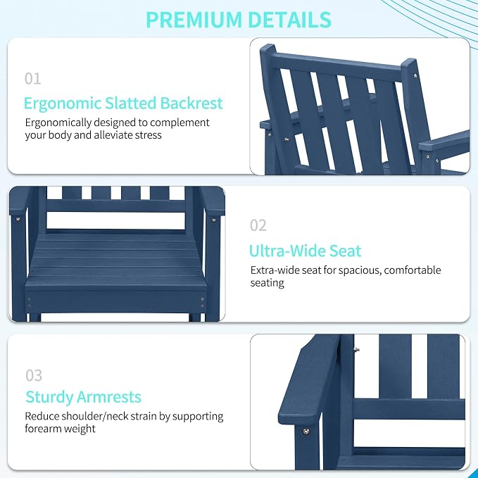 2-Piece Outdoor Patio Chairs, HDPE All-Weather Patio Chair with Backrest and Armrest, 300 lbs Support Outdoor Dining Chair Furniture for Garden, Deck, Porch, Navy