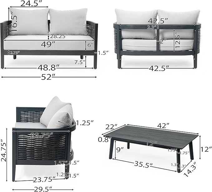 Merax Outdoor Acacia Wood Wicker Conversation Set 2 Seater with Loveseat and Coffetable for Backyard Garden