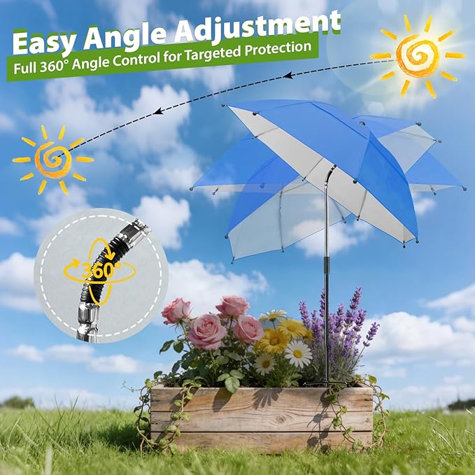 Plant Umbrellas, 5Pack 360°Adjustable Garden Umbrella for Outdoor Plants,24” Large Sun Shade for Garden Beds Potted Plants, 47.8" High Plant Shade Cover Umbrellas for Sun-Sensitive Plants