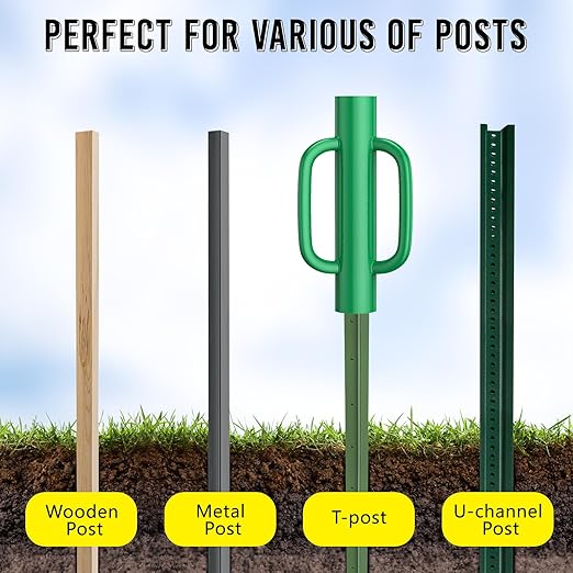 T Post Driver -12LB Fence Post Driver Heavy Duty Hand Post Pounder with Handle Black Steel Rammer for U Fence Post Wooden Post Hole Diggers, Green