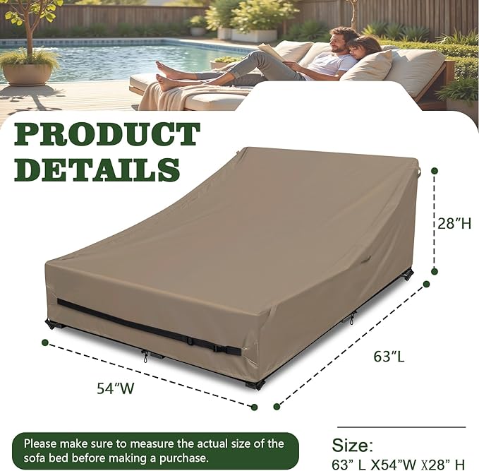 Waterproof Outdoor Daybed Cover Heavy Duty 600D Weather-Resistant Patio Sunbed Wicker Furniture Sofa Covers 63"L x 54"W x 28"H UV Resistant Anti-Fade Material,Outdoor Canopy Day bed Sofas Cover,Camel