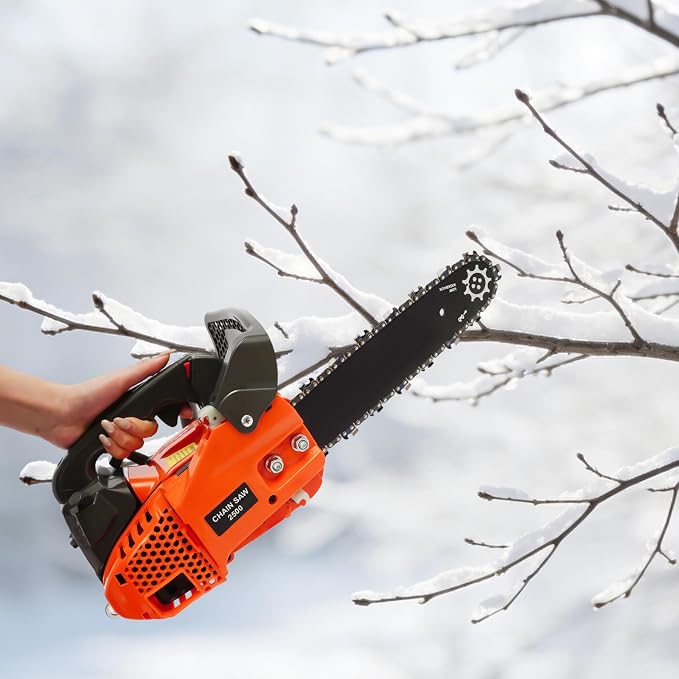 12 Inch Top Handle Chainsaw, 25.4cc 2-Stroke Gas Powered Motorized Saw, Lightweight Arborist Chainsaw with Easy Start System for Tree Pruning, Limbing and Farm Garden Clearing