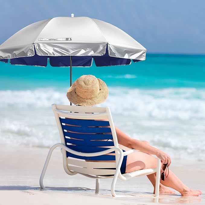 Prospo Beach Chair Umbrella with Universal Adjustable Clamp, UV Protection Sunshade Umbrella for Outdoor, Strollers, Wheelchairs, Patio Chairs, Bleacher, and Golf Carts
