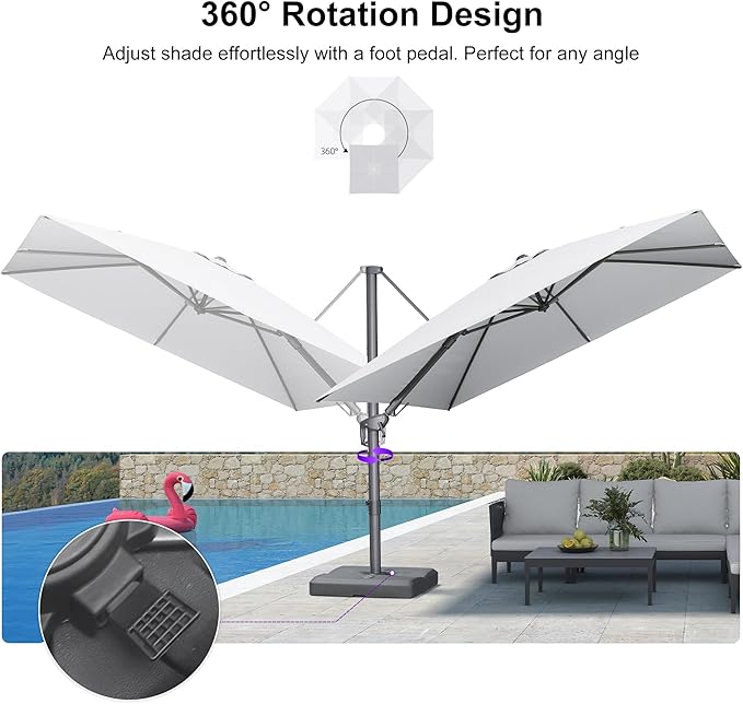 PURPLE LEAF 10' X 10' Left-right Tilting Outdoor Patio Umbrella Swivel Offset Cantilever Heavy Duty Rectangle Aluminum Umbrella with UV Resistant for Deck Pool Patio Backyard, Pebble Grey