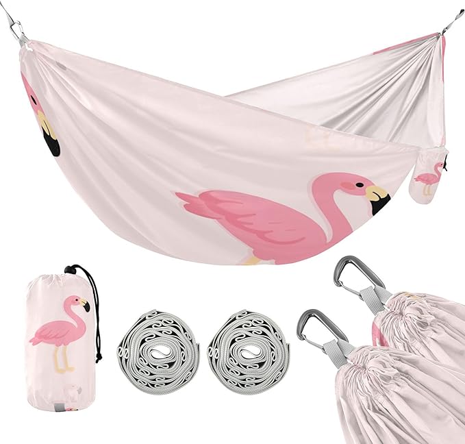 FRMG Cute Flamingo Pink Hammock 500 lbs Capacity Portable Hammocks with Tree Straps & Attached Carry Bag, Camping Essentials Gear, 2303967a