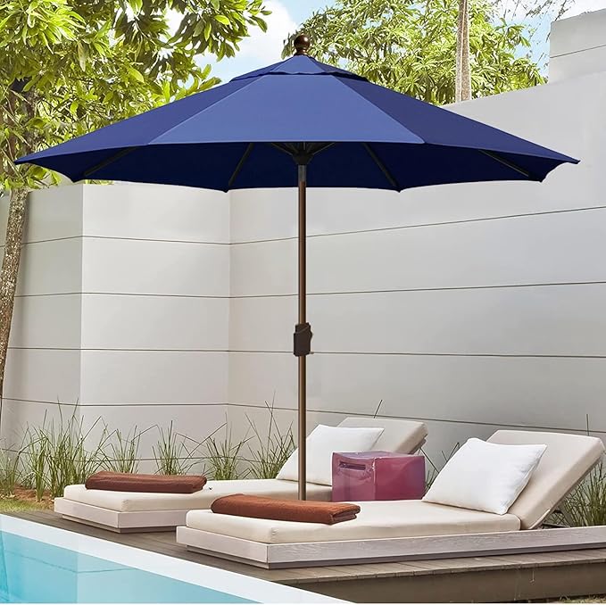 EliteShade USA 10-Year-Non-Fading 10Ft Market Patio Umbrella, UPF 50+ UV Protection Performance Sun Umbrella, Heavy Duty Commercial Grade Outdoor Table Umbrella with Crank & Tilt, Windproof Vented Top for Garden, Pool, Deck and Outdoor Playsets, Navy Blue