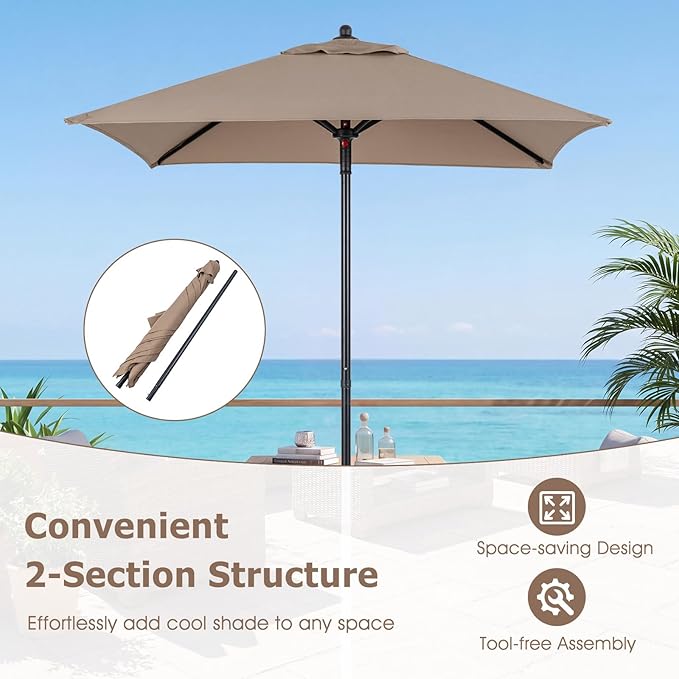 Tangkula 5 FT Patio Umbrella, Outdoor Table Market Umbrella with Quick-Release Button, 4 Sturdy Ribs, Fade Resistant & Waterproof Canopy, Sun-protective, for Garden, Poolside, Backyard (Tan)