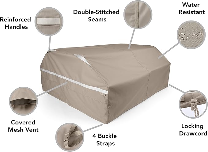 Covermates Prestige Picnic Table Cover – All-Weather Outdoor Furniture Protection, Water-Resistant Polyester with Mesh Vents, Secure Drawcord & Buckle Straps, 76W x 62D x 32H, Clay