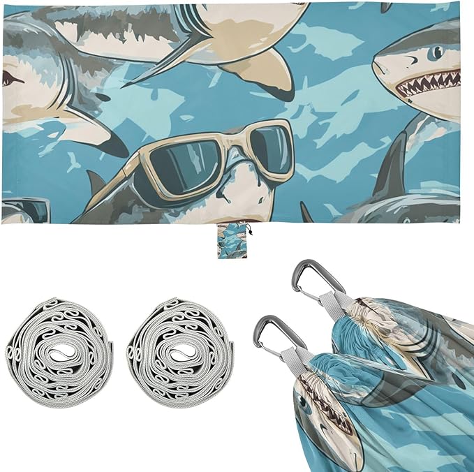 Animals with Glasses Sharks Chasing 330lb Capacity Outdoor Hammock with Tree Straps Rope Hammock for Indoor Outdoor Patio soporte para hamacas para adultos