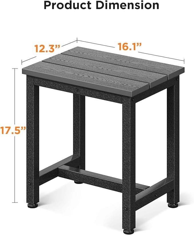 ODK Outdoor Side Tables Set of 2, Adirondack Patio End Table with Weather-Resistant Waterproof Top for Hot Tub Garden, Balcony, Poolside, 2PCS, Grey