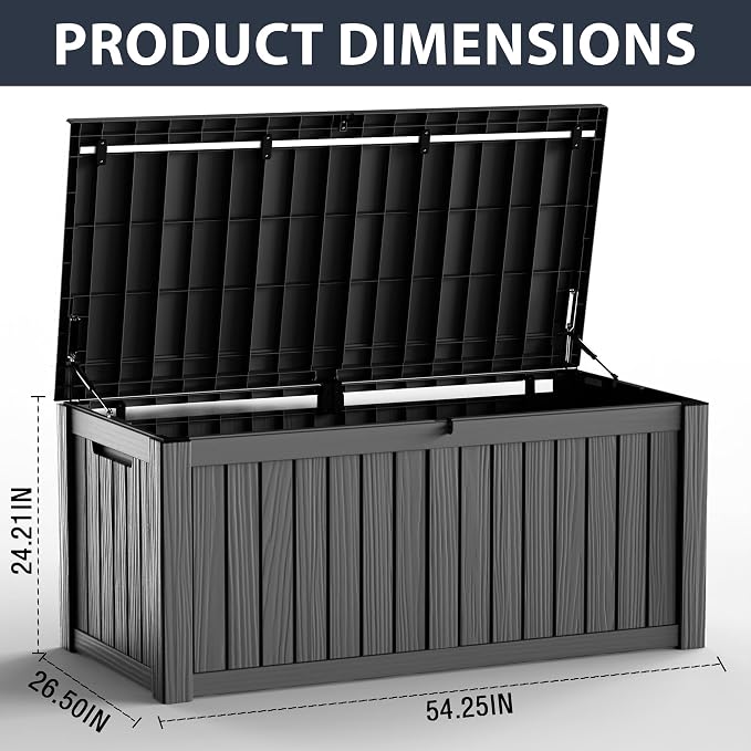 150 Gallon Large Waterproof Deck Box with Hydraulic Support Lid, Lockable UV Resistant Resin Patio Storage Bench for Garden Tools, Pool Accessories, Outdoor Cushions, Indoor & Outdoor Use