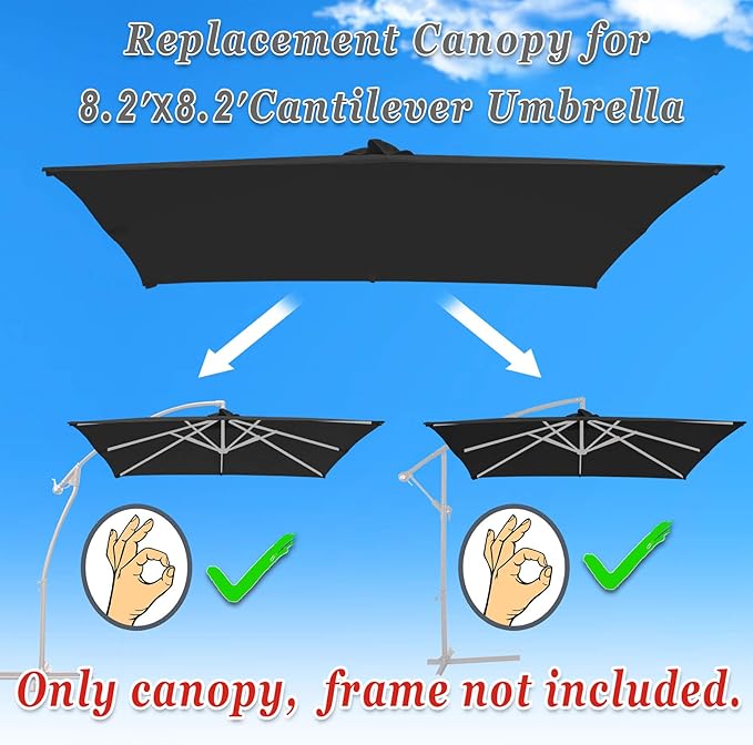 Replacement Umbrella Canopy for 8.2ft x 8.2ft 8 ribs in (Canopy Only)