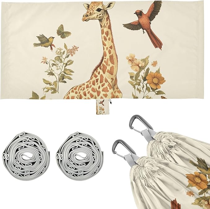 Giraffe Birds Flowers Botanical Illustration Vintage Style 330lb Capacity Hammocks with Portabl Carry Bag Swing Hammock for Outside Patio Garden Base para poner hamaca