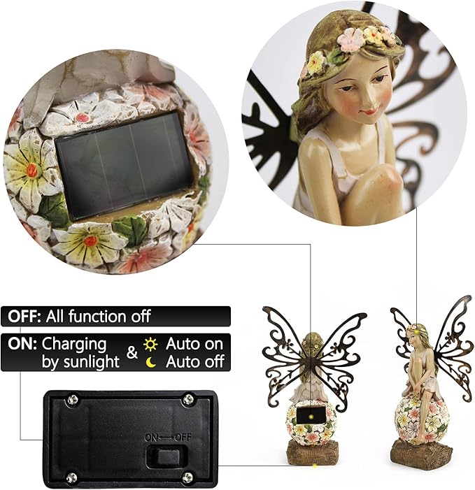 Suyorpe Solar Garden Fairy Statues Light Outdoor Decor - Fairies for Fairy Garden Housewarming Ornament for Patio, Lawn, Yard, Pathway Unique Gift Ideas for Gardening Mom Grandma ﻿