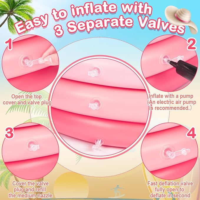 VioraWhite 6 Pack Inflatable Kiddie Pool for Toddlers 34"x10" Pink Blow up Kids Swimming Pool Small 3 Rings Round Baby Pools for Indoor Outdoor Water Game Play Center
