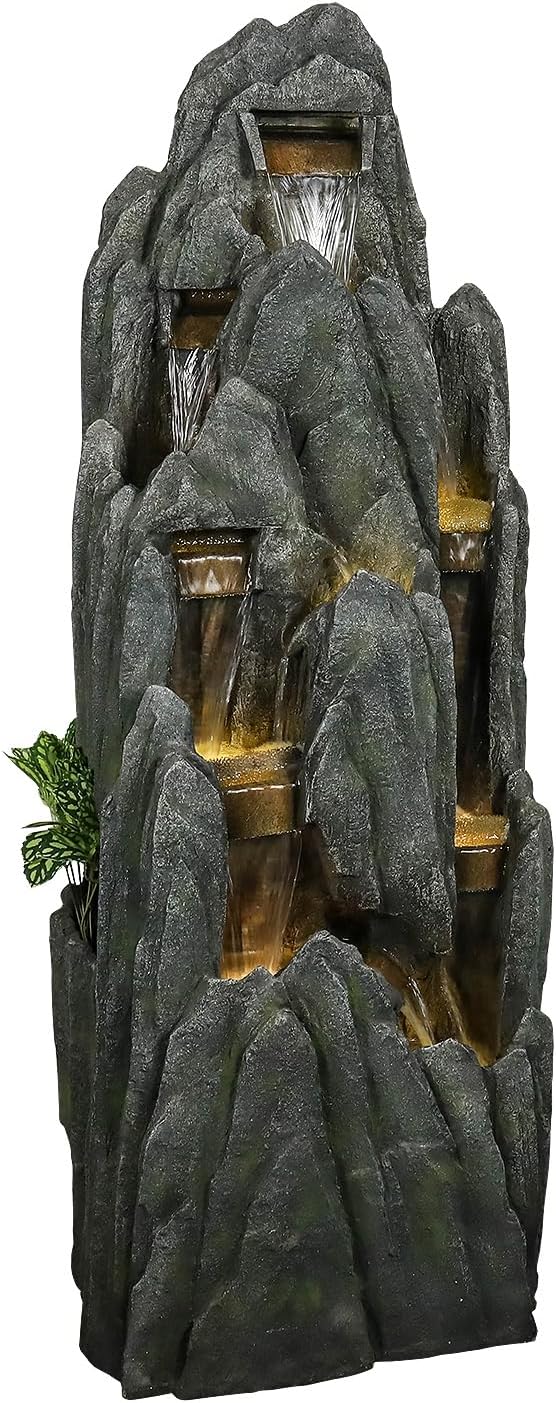 PeterIvan 51" H Cascading LED Outdoor Water Fountain for Garden -Multi-Tiered Rockery Waterfall Fountain with Pump for Patio, Balcony, Deck, Porch, Lawn for a Calming Oasis in Living, Working Space