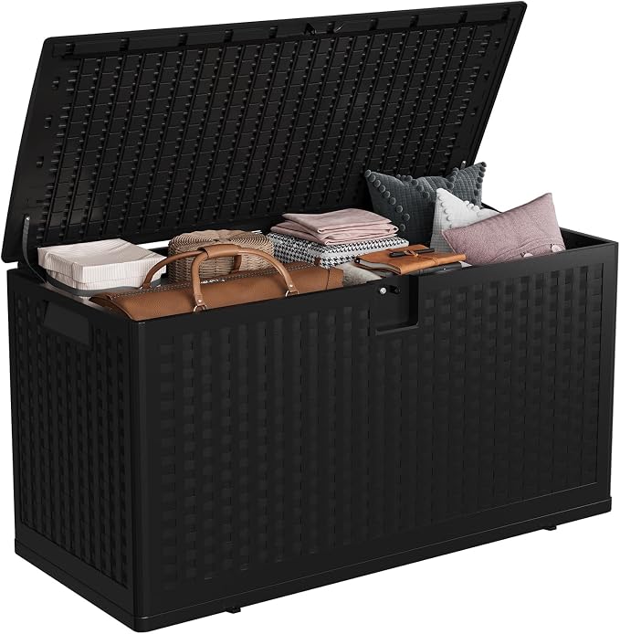 80 Gallon Brown Resin Deck Box, Waterproof Lockable Outdoor Storage Box, Multifunctional Patio Storage Container for Furniture Cushions, Garden Tools, Pool Accessories & Package Delivery