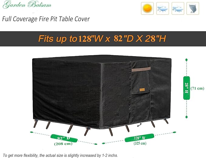 600D Heavy Duty Waterproof Patio Furniture Covers UV Resistant Rectangular Outdoor Table and Chair Covers 128" Wx 82" D x 28" H Black