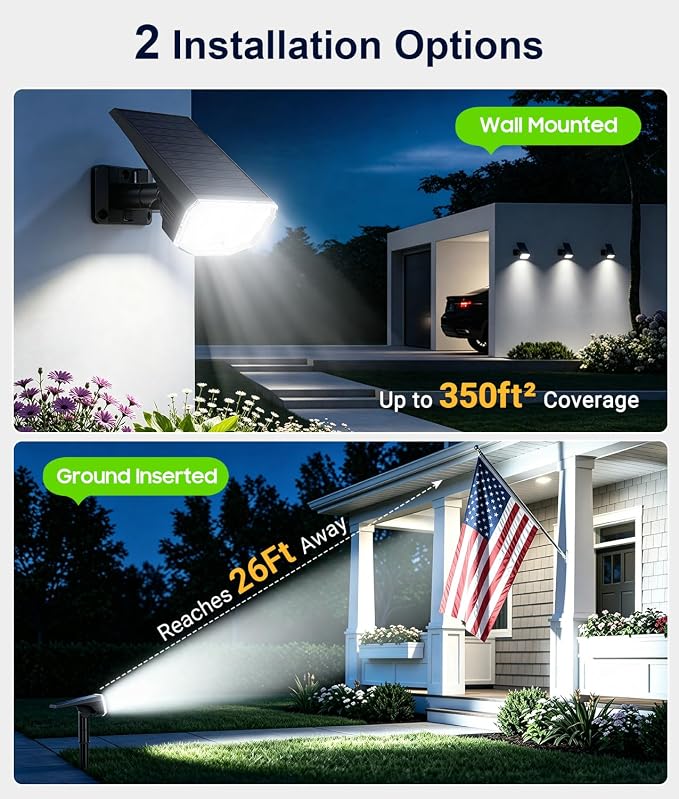 LETMY Solar Spot Lights Outdoor Waterproof IP65, 104 LEDs Outdoor Lights, 2-in-1 Auto On/Off Solar Powered Spotlights, Outdoor Solar Lights for Yard, Garden, Pathway & Wall, 4 Pack, Cool White
