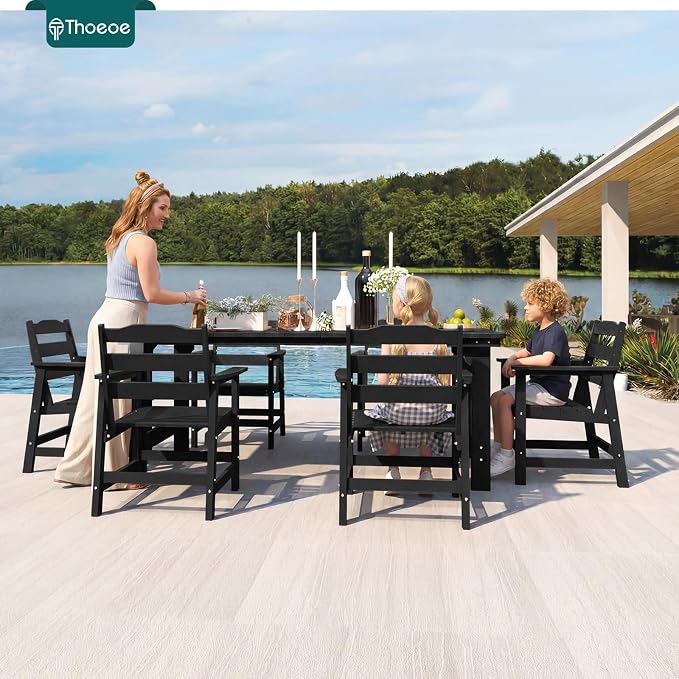 THOEOE Outdoor Dining Chair Set of 2, Patio Dining Chairs with Arms, All-Weather HDPE Outdoor Chairs for Garden, Poolside, Deck, Black