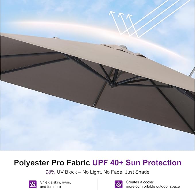 PURPLE LEAF 10' X 10' Left-right Tilting Outdoor Patio Umbrella Swivel Offset Cantilever Heavy Duty Rectangle Aluminum Umbrella with UV Resistant for Deck Pool Patio Backyard, Ash Mocha