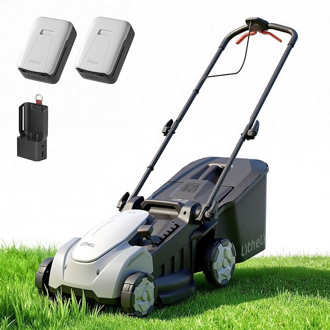 Litheli 40V (2×20V) Electric Lawn Mower 16″, Battery Push Mower with Brushless Motor, 6 Position Height Adjust, 50L Grass Catcher, 2×5.0Ah Batteries & Charger
