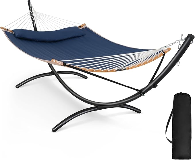 SUNCREAT Hammocks for Outside with Stand, Porch Hammock and Stand, 475 lbs Capacity, Patent Pending, Navy