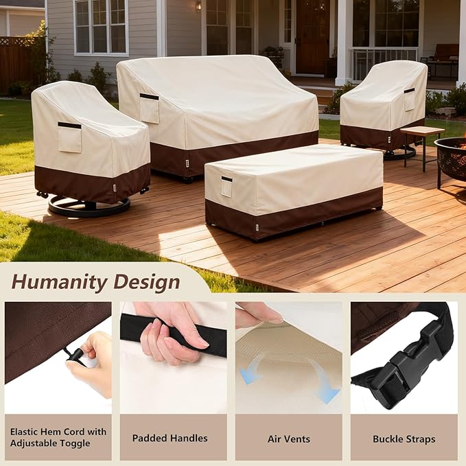 Patio Furniture Covers Set 4 Piece,600d Heavy Duty Outdoor Furniture Covers Waterproof for Outdoor Couch,Lawn Chair,Coffee Table(Small,lack)