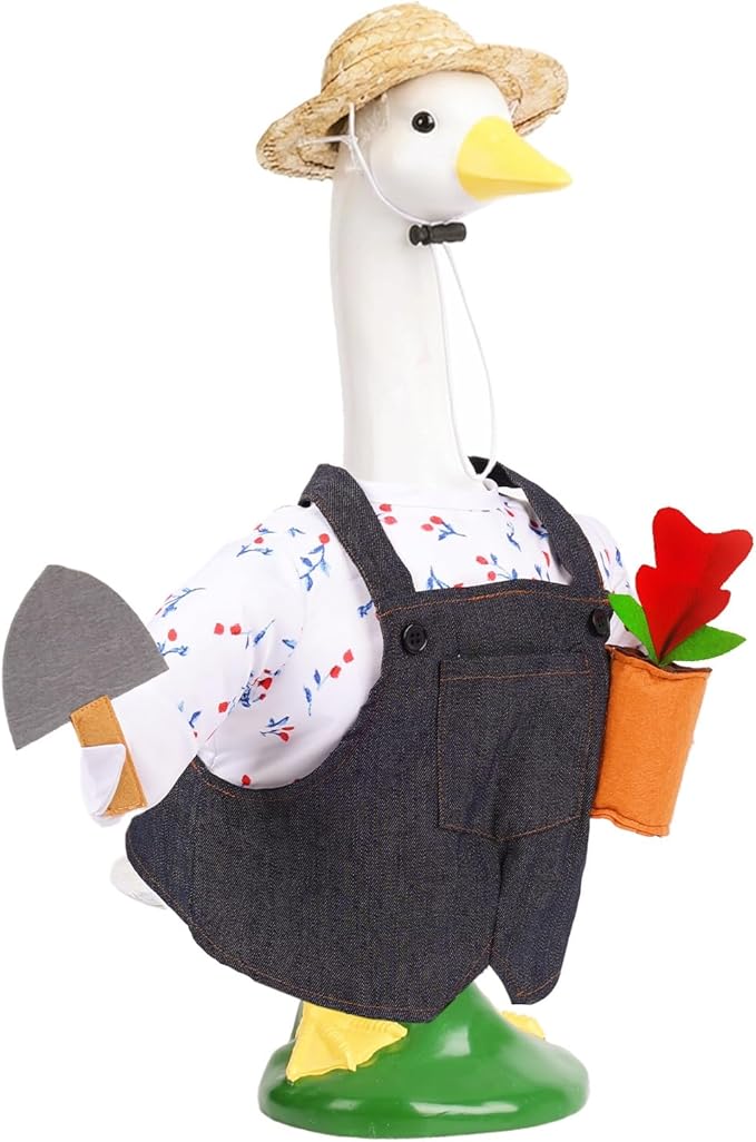 23" Gardener Porch Goose Outfit for Front Yard Lawn Seasonal Decor | Funny Summe Cement Geese Clothes for Duck Plastic Statue