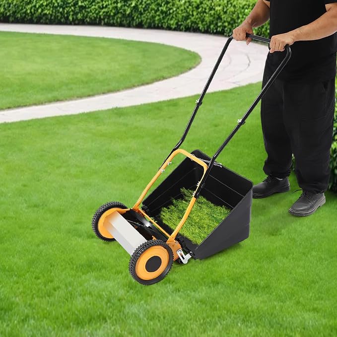 14-Inch 5-Blade Push Reel Lawn Mower, Walk-Behind Steel Lawn Mowers for Small Yards & Gardens