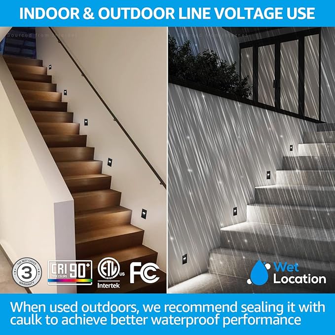 LEONLITE 5CCT 120V LED Step Lights, 3.5W 150LM 5%-100% Dimmable Indoor Outdoor Waterproof Vertical Stair Light, 2700K/3000K/3500K/4000K/5000K Selectable, CRI90, ETL, Aluminum, Black, Pack of 6
