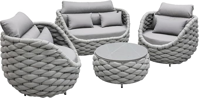4 Pieces Set Aluminum Outdoor&Indoor Sofa, Modern Patio Furniture Set Conversation Set with Soft Cushion and Coffee Table for Balcony Garden，Grey
