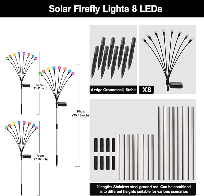 Solar Firefly Lights Outdoor, 8 Mode RGB Color Changing Swaying Flashing Firefly Garden Lights Solar Powered Waterproof for Outside Yard Pathway Christmas Garden Decor Multicolor (8 Pack)