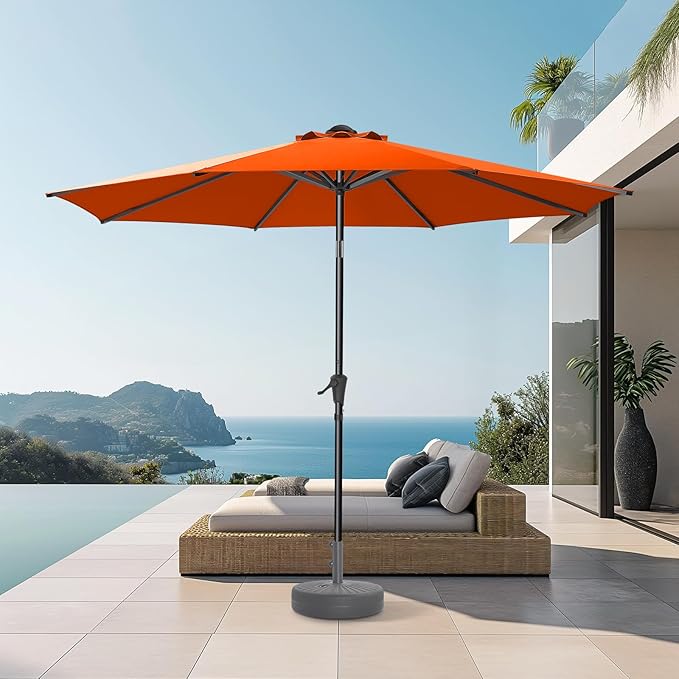 HOMSHADE 9ft Outdoor Patio Umbrella - Market Table Pool Deck Umbrella UPF50+ UV Protection with Push Button Tilt, Crank and 8 Sturdy Ribs (Neon Orange, No base)