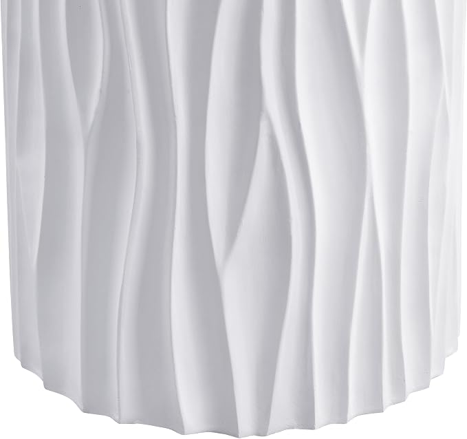 Modern White Outdoor MGO Side Coffee Table with Wavy Fluted Design 15.75" Round, 21.97" H, Assembly-Free for Patio, Garden, or Balcony White