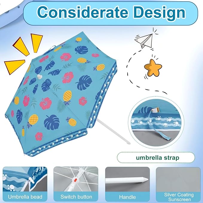 Dansydaisy Beach Umbrella for Water Table, Picnic Table Shade, 47 Inch Replacement Portable Outdoor Umbrella, UV Protection for Sand Play Camping Patio Garden, Tables Not Included