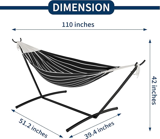Double Hammock with Stand - Heavy Duty 450lbs Capacity, Portable Cotton Hammock for Two Adults, Indoor & Outdoor Use with Travel Bag, Chasm Stripe Pattern