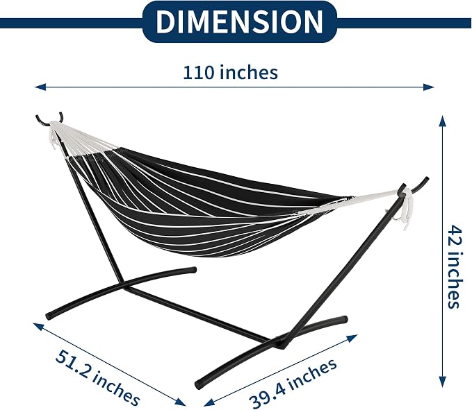 Double Hammock with Steel Stand, 450lbs Capacity Heavy Duty 2 Person Portable Cotton Hammocks for Backyard Patio Garden Camping, Carrying Bag Included, Brazilian Style