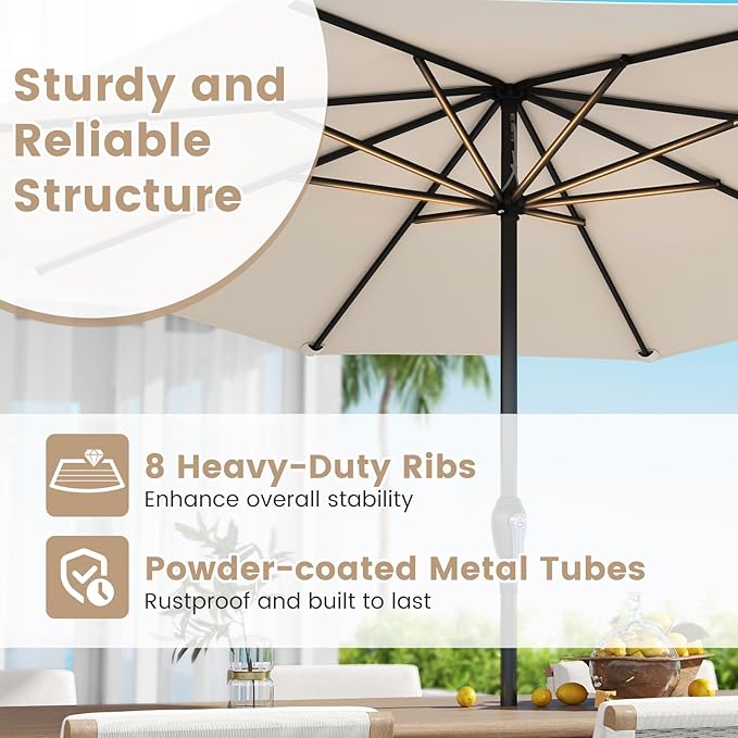8.5 FT Patio Umbrella Outdoor Table Umbrella, Market Umbrella with Crank Handle, 8 Sturdy Ribs, Air Vent & Sun-Protective Canopy, Parasol for Garden, Backyard, Deck & Pool