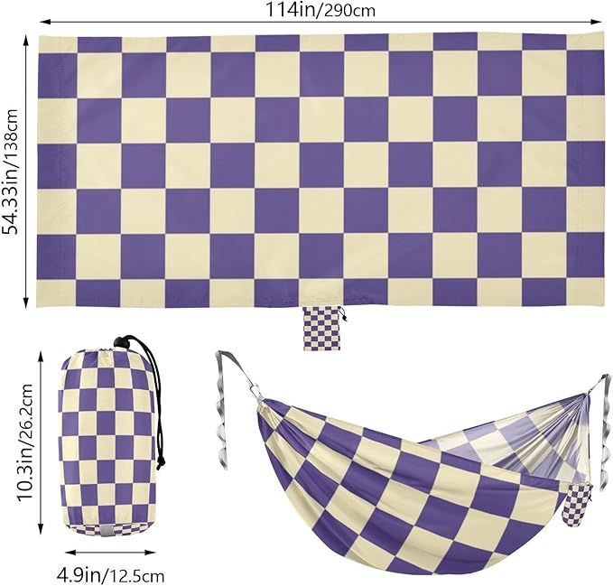 Purple and White American Plaid 330lb Capacity Outdoor Hammock with Portabl Carry Bag Rope Hammock for Indoor Outdoor Patio hamaca para adultos